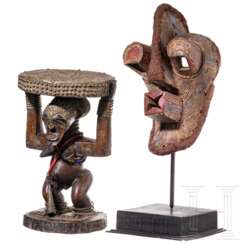 Karyatidenhocker und Kifwebe-Maske der Songye, Kongo