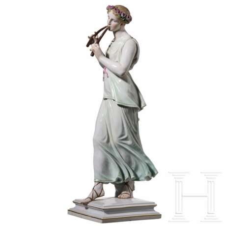 Große Porzellanfigur einer Flötenspielerin (Euterpe), Meissen, 1860 - 1923 - Foto 1
