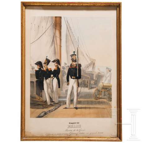 Russische Offiziere der Marine de la Garde, fein handkolorierte Lithographie, um 1840 - photo 1