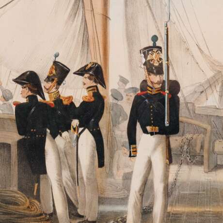 Russische Offiziere der Marine de la Garde, fein handkolorierte Lithographie, um 1840 - photo 2