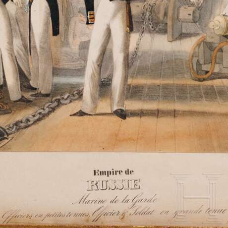 Russische Offiziere der Marine de la Garde, fein handkolorierte Lithographie, um 1840 - фото 3