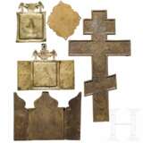 Bronze-Ikone, Applike, zwei Triptychen und Kruzifix, Russland, 18./19. Jhdt. - Foto 2