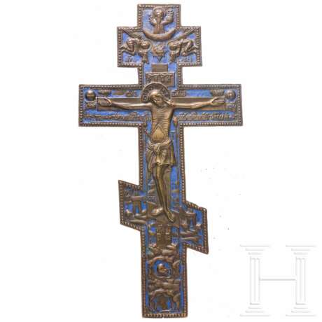 Zwei Bronzeikonen - Kruzifix und Tetraptychon, Russland, 19./20. Jhdt. - фото 2
