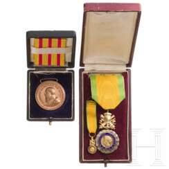Médaille militaire und badisches Ehrenzeichen für Arbeiter 1896 - 1908, jeweils in Etui