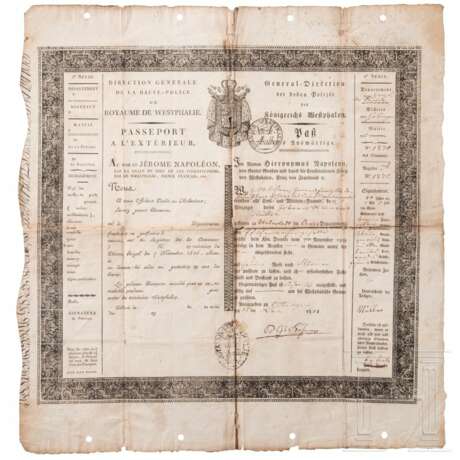 Offizieller Passierschein des Königreichs Westfalen, datiert 15.11.1811 - Foto 1