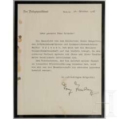 SA- und SS-OGruf Wolf-Heinrich Graf von Helldorff - signierter Beileidsbrief des Berliner Polizeipräsidenten, 1943