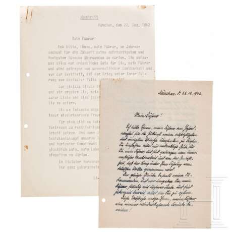 SA-OGruf. Max Jüttner - eigenhändiger Glückwunschbrief zum Jahreswechsel 1942/43 an Hitler - Foto 1