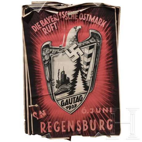 Zehn Exemplare des Plakates "Die deutsche Ostmark ruft - Gautag 1937 - 6. Juni Regensburg" - photo 1