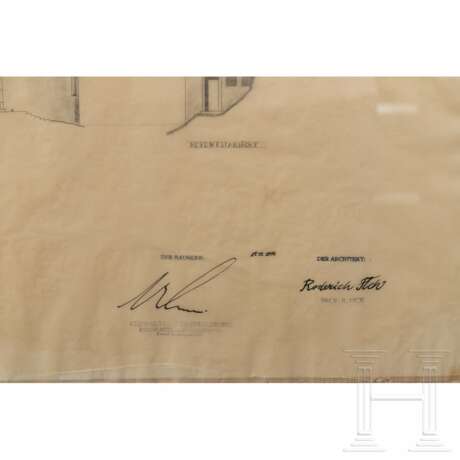 Roderich Fick - signierte Architekturzeichnung "Pavillon Moslanderkopf Obersalzberg" mit Gegenzeichnung Martin Bormanns, 1936 - Foto 2
