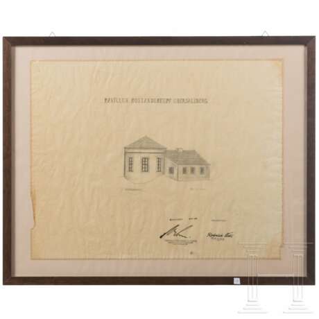 Roderich Fick - signierte Architekturzeichnung "Pavillon Moslanderkopf Obersalzberg" mit Gegenzeichnungs Martin Bormanns, 1936 - photo 1