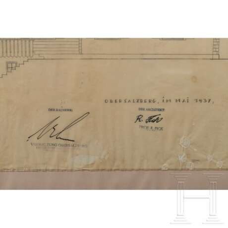 Roderich Fick - signierte Architekturzeichnung der Südansicht von "Haus Bormann" mit Gegenzeichnungs Martin Bormanns, 1937 - photo 2