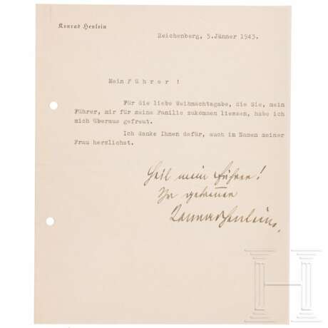 Konrad Henlein - eigenhändig signiertes Dankesschreiben an Hitler vom 5.1.1943 - photo 1
