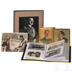 Drei Hitlerporträts sowie kleine Postkartensammlung