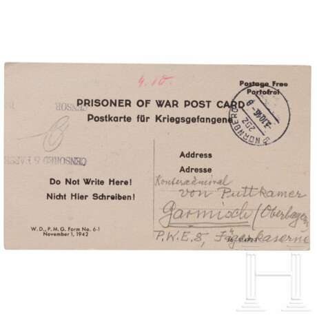 Karl-Jesko von Puttkamer (1900 - 1981) - zwei Schreiben bzgl. Landerwerb 1942, Karte und Brief Dönitz aus Nürnberg 1942, Autograph von Hindenburg und Anstecknadeln - photo 6