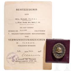 Uffz. Richard Dehne - VWA in Schwarz mit Urkunde in Etui, 1944