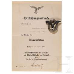 Flugzeugführerabzeichen, Brüder-Schneider-Fertigung, mit Verleihungsurkunde