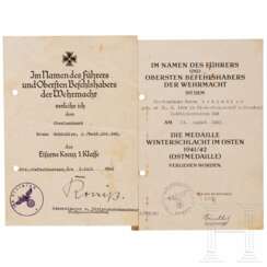 Zwei Urkunden eines Oberleutnants in einer Radfahr-Abteilung