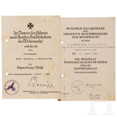 Zwei Urkunden eines Oberleutnants in einer Radfahr-Abteilung - Foto 1