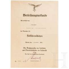 Urkunde zum Abzeichen für Fallschirmschützen der Luftwaffe, 1940