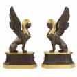 A pair of patinated and gilded bronze firewood stands in the shape of winged sphinxes. 19th century. - One click purchase