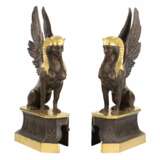 A pair of patinated and gilded bronze firewood stands in the shape of winged sphinxes. 19th century. Gilded bronze Empire 19th century - photo 2
