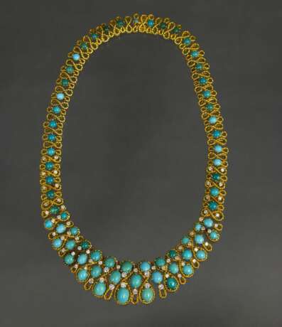 Gold necklace with diamonds and turquoise Gold 21th century - photo 1
