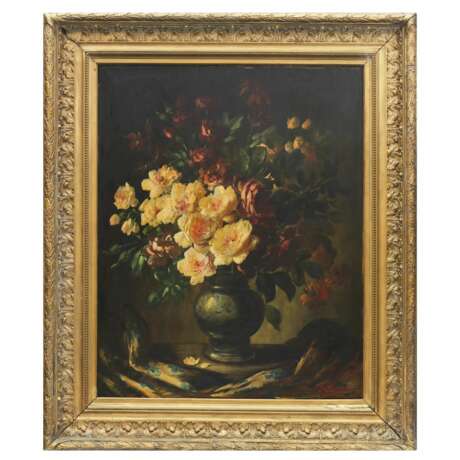 Still life with a bouquet of roses. C.BARDET. The turn of the 19th - 20th centuries. Canvas oil realism At the turn of 19th -20th century - photo 2