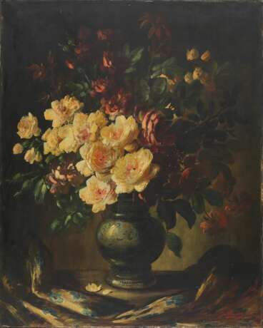 Still life with a bouquet of roses. C.BARDET. The turn of the 19th - 20th centuries. Canvas oil realism At the turn of 19th -20th century - photo 3