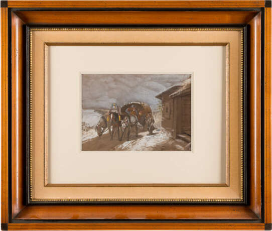 NIKOLAJ GRIGORJEWITSCH SWERTSCHKOW 1817 St. Petersburg - 1898 Tsarskoe selo Pferdegespann vor einem Bauernhaus - фото 2