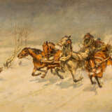 MITROFAN BORISSOWITSCH GREKOW 1882 Scharpajewka/ bei Rostow - 1934 Stawropol Vier Pferde mit Schlitten, von den Wölfen verfolgt - Foto 1