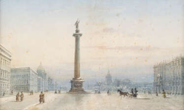 RUSSISCHER AQUARELLIST Tätig im 19. Jahrhundert Ansicht des Palastplatzes mit Alexandersäule in St. Petersburg