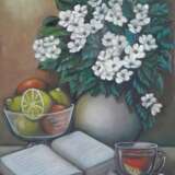 Evening reading with jasmine-lemon tea. Canvas on the subframe Oil painting натюрмлрт с фруктами Still life Ukraine 2024 - photo 1