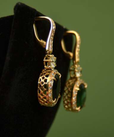 Gold earrings with diamonds and tourmalines Gold Other style 21th century - photo 4