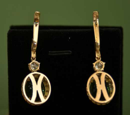 Gold earrings with diamonds and tourmalines Gold Other style 21th century - photo 5
