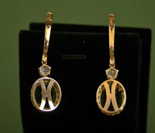 Gold earrings with diamonds and tourmalines Gold Other style 21th century - photo 9