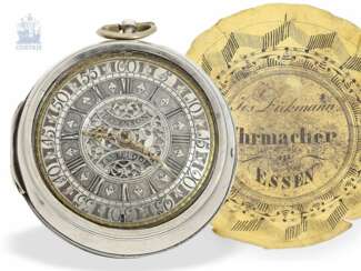 Taschenuhr: prächtige englische, sehr frühe Doppelgehäuse-Spindeluhr mit Scheinpendel, Richard Dickinson Liverpool, um 1700