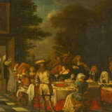 Dutch School 17. Century .Feasteng company in front of a noble house in landscape oil on canvas framed - photo 2