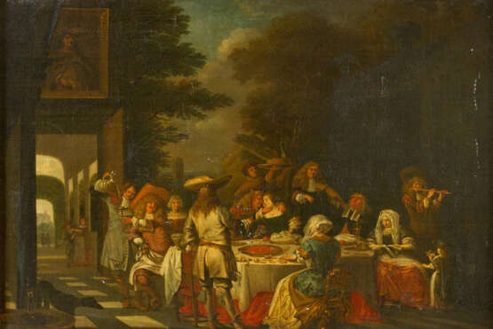 Dutch School 17. Century .Feasteng company in front of a noble house in landscape oil on canvas framed - Foto 2