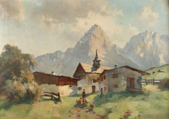 Fritz Müller-Schwaben, Sonnenspitze mit Bergdorf in Tirol - Foto 1