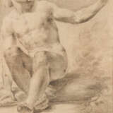 Black chalk drawing of a nude men looking upwards on paper on the reverse described G.Martino 1750 in Passepartout - photo 2