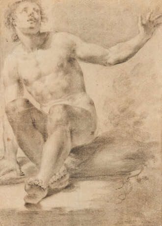 Black chalk drawing of a nude men looking upwards on paper on the reverse described G.Martino 1750 in Passepartout - photo 2