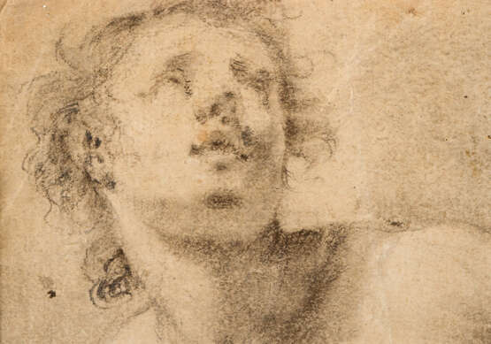 Black chalk drawing of a nude men looking upwards on paper on the reverse described G.Martino 1750 in Passepartout - photo 3