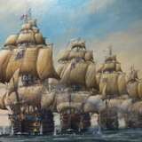 Oil Painting The Battle Of Trafalgar Geoff Shaw oil on board Traditionalismus Marinemalerei Vereinigtes Königreich Periode von Napoleon I. Late 20th century - Foto 2