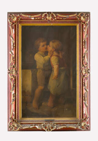 Emil Pirchan (1844-1929) -attributed two children oil on canvas signed upper left framed on the reverse paper labels - Foto 1