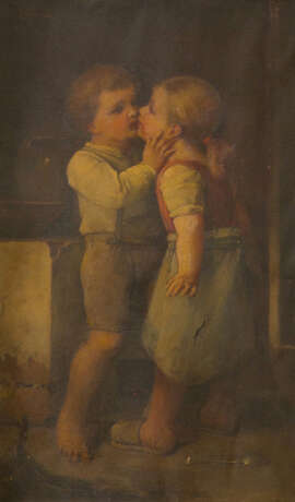 Emil Pirchan (1844-1929) -attributed two children oil on canvas signed upper left framed on the reverse paper labels - photo 2
