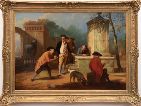 Somers, Louis (1813 Antwerpen-1880 ebenda) "Beim Boccia-Spiel", Öl/ Holz, sign. u.r., 64x90 cm, Rahmen - Foto 1