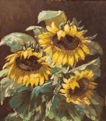 Stöver, Paula (1918 Bremen-1982 Worpswede) &quot;Stilleben mit Sonnenblumen&quot;, Öl/ Hartfaser, sign. u.l., 40,5x33 cm, Rahmen