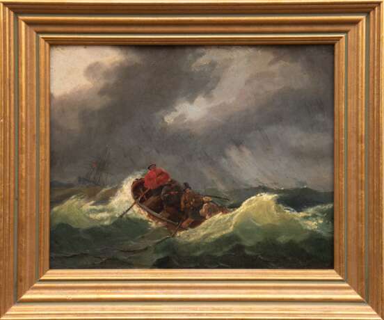 Valenka, H.? "Ruderboot in stürmischer See", Öl/ Holz, sign. u.r. und dat. ´67, 20x25 cm, Rahmen - Foto 1