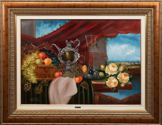 Lloret, Nati (1950 Spanien) "Stilleben mit Früchten und Blumen", Öl/Lw., signiert u.l., mit Zertifikat und Angaben zur Künstlerin, 61x80 cm, Rahmen - фото 1