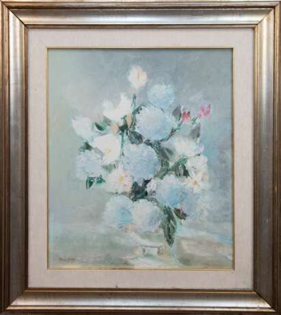 Maler 20. Jh. "Blumenstilleben", Öl/ Lw., undeutl. sign. u.l., 58x48 cm, im Passepartout hinter Glas und Rahmen - Foto 1